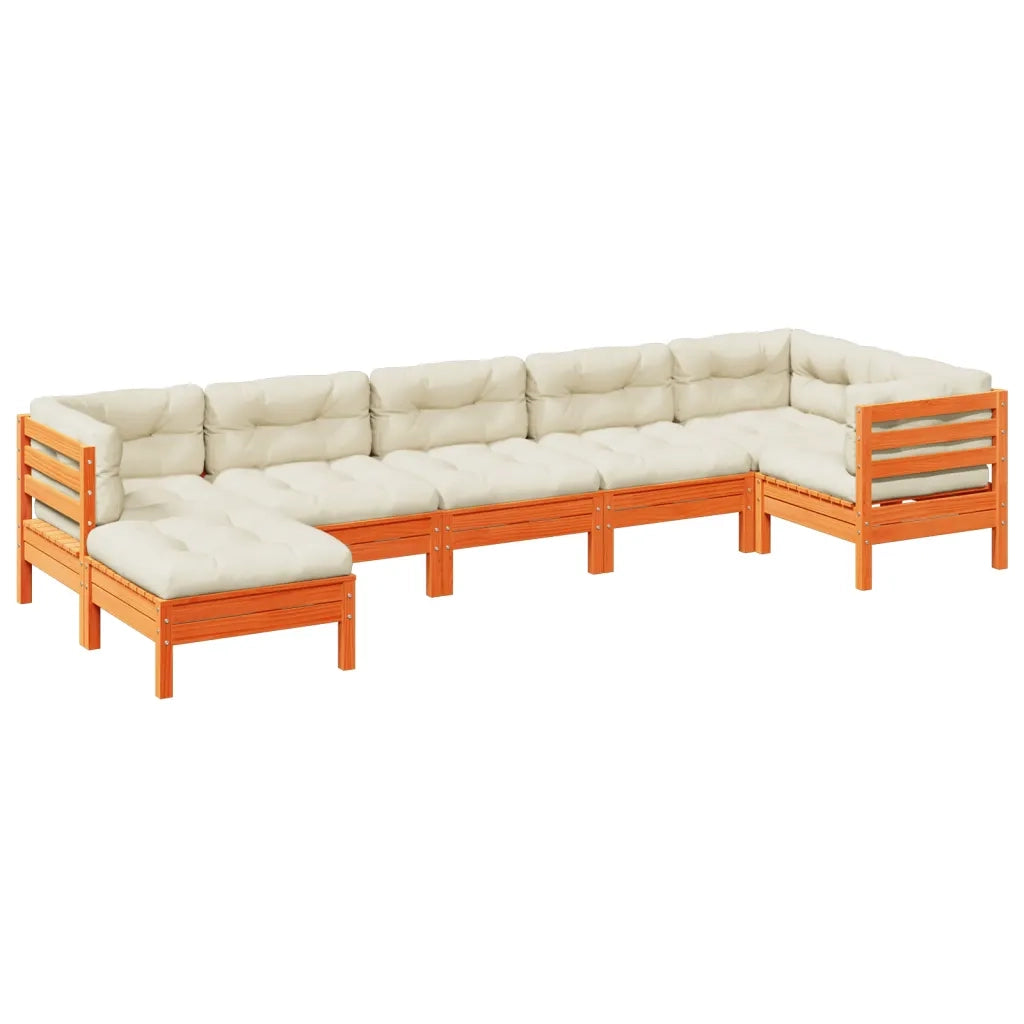 Set Divani Giardino 7 pz con Cuscini Marrone Cera Massello Pino 3299549