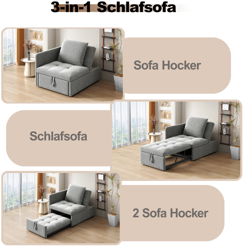 Divano letto 3 in 1 trasformabile con schienale reclinabile a 5 posizioni; 177x68x65 cm; grigio