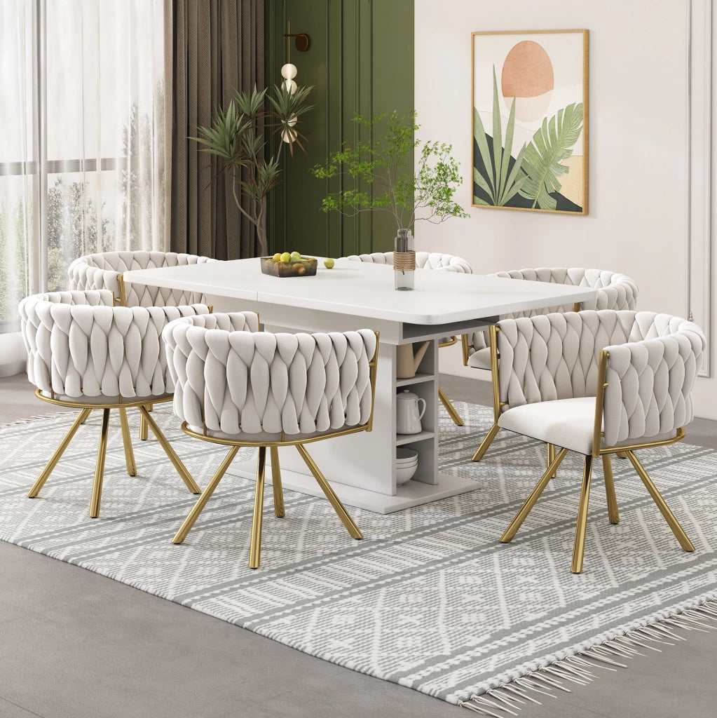 Sedia da pranzo girevole 58.42x54.61x45.09 cm con rotazione 360°; in velluto; beige e oro