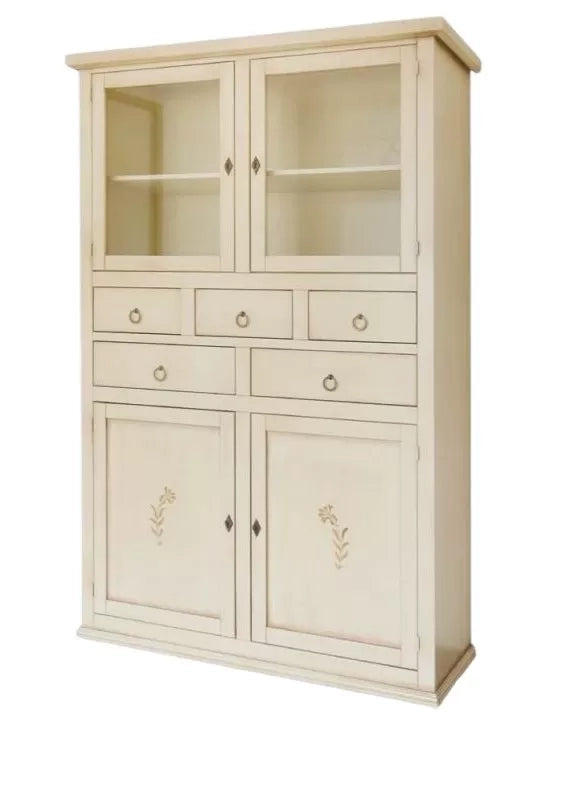 Dispensa 4 porte 5 cassetti legno avorio anticato decori shabby 120x41x187 - Mobili 2G