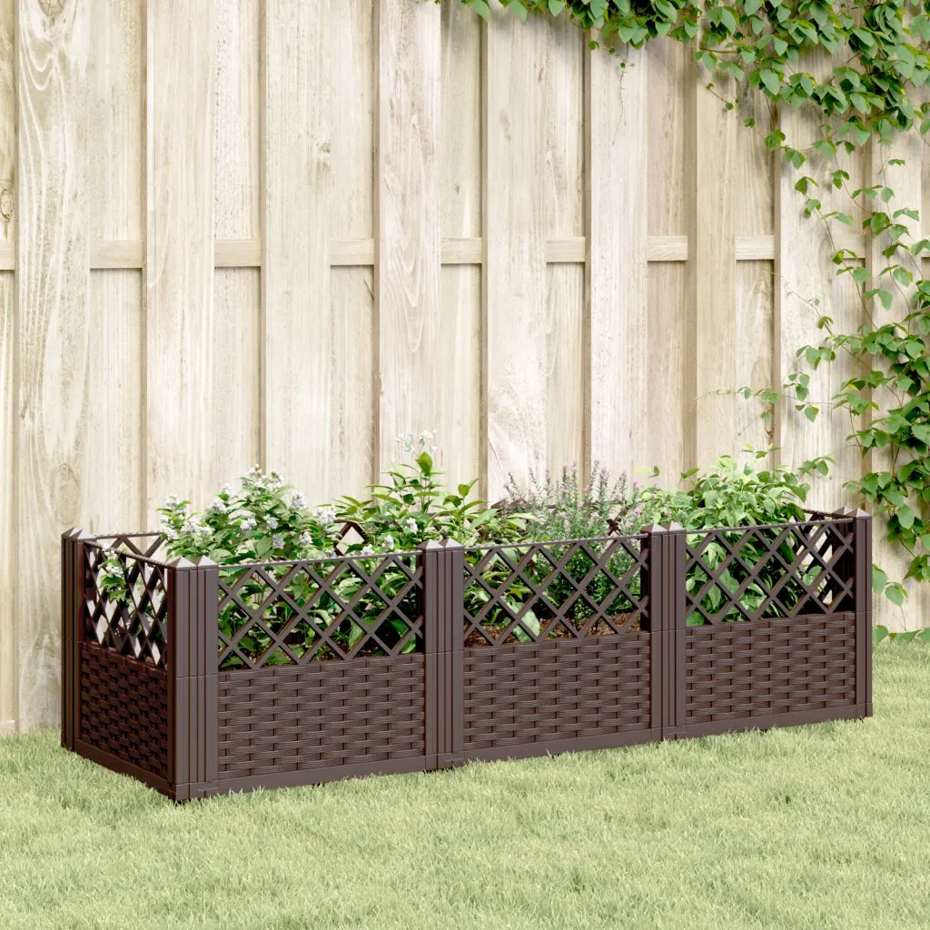 Fioriera | Cassetta per fiori | Vaso da Giardino con Picchetti Marrone 123,5x43,5x43,5cm PP