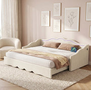 Letto estraibile 90x200 cm; 180x200 cm con LED; USB e Type-C in velluto beige
