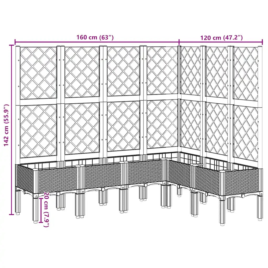 Fioriera | Cassetta per fiori | Vaso Giardino con Graticcio Grigio Chiaro 160x120x142 cm PP