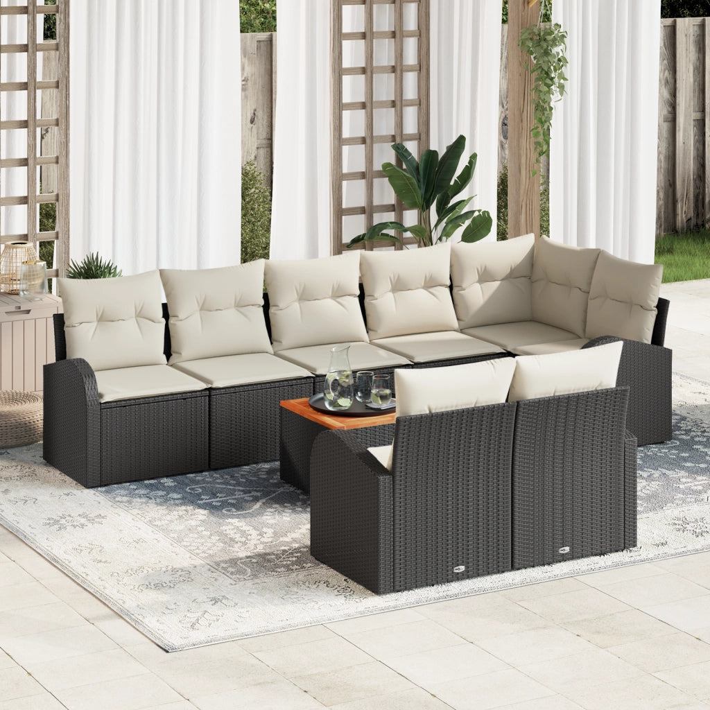 Set di divani da giardino 9 pezzi con cuscini Nero Polyrattan Acacia