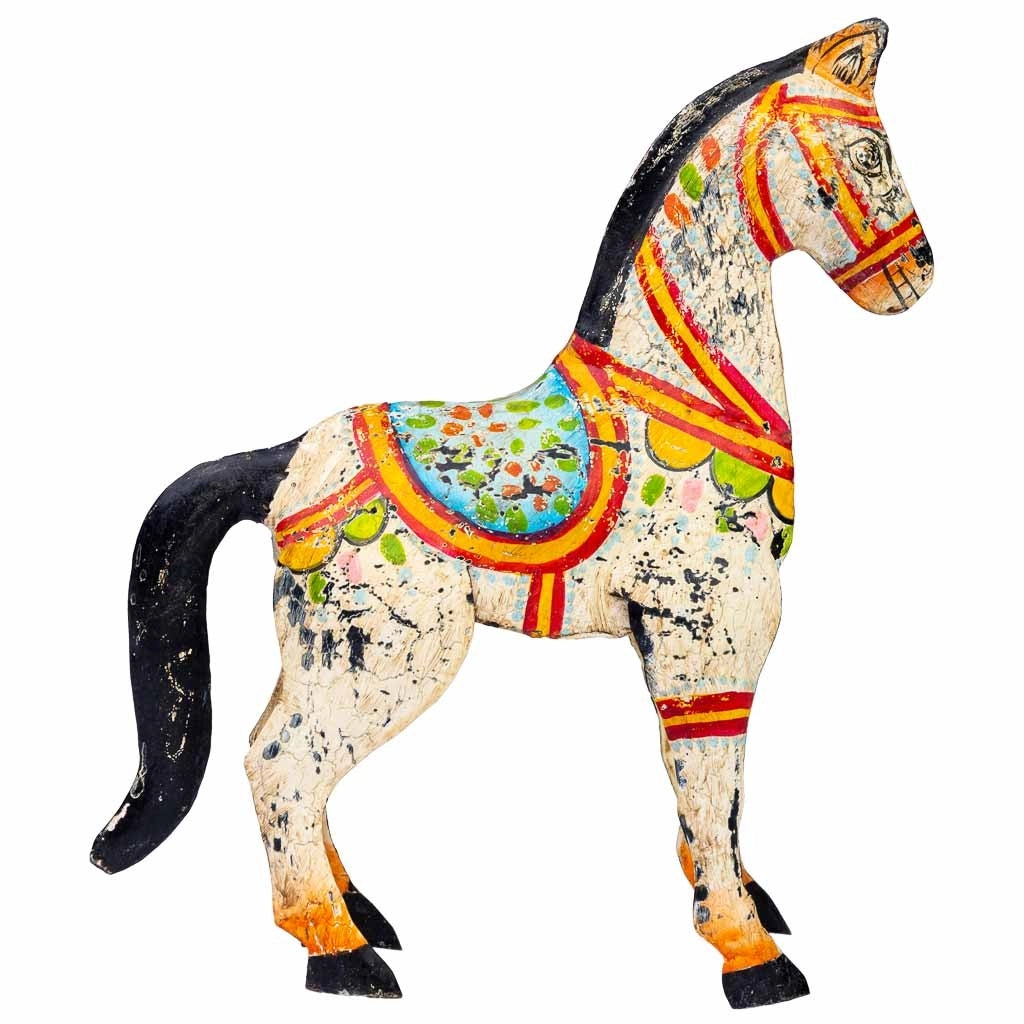 Cavallo decorativo in metallo verniciato invecchiato 22x7x24
