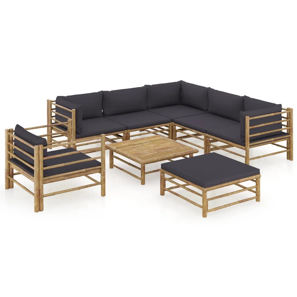 Set Divani da Giardino 8 pz con Cuscini Grigio Scuro in BambÃ¹ cod mxl 48112