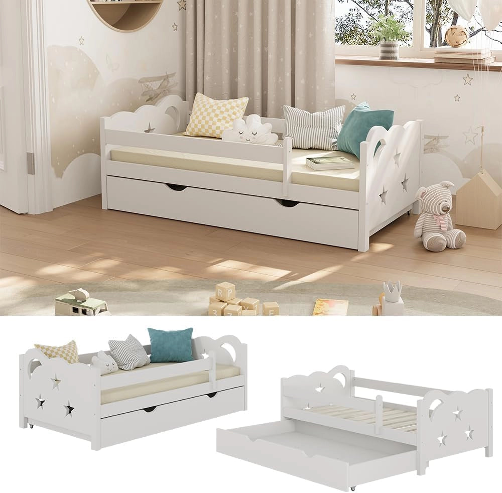 Letto per bambini Jessica, Bianco, 70x140 cm con cassetto, senza materasso, estendibile come letto per ragazzi, combinabile con la serie Jessica