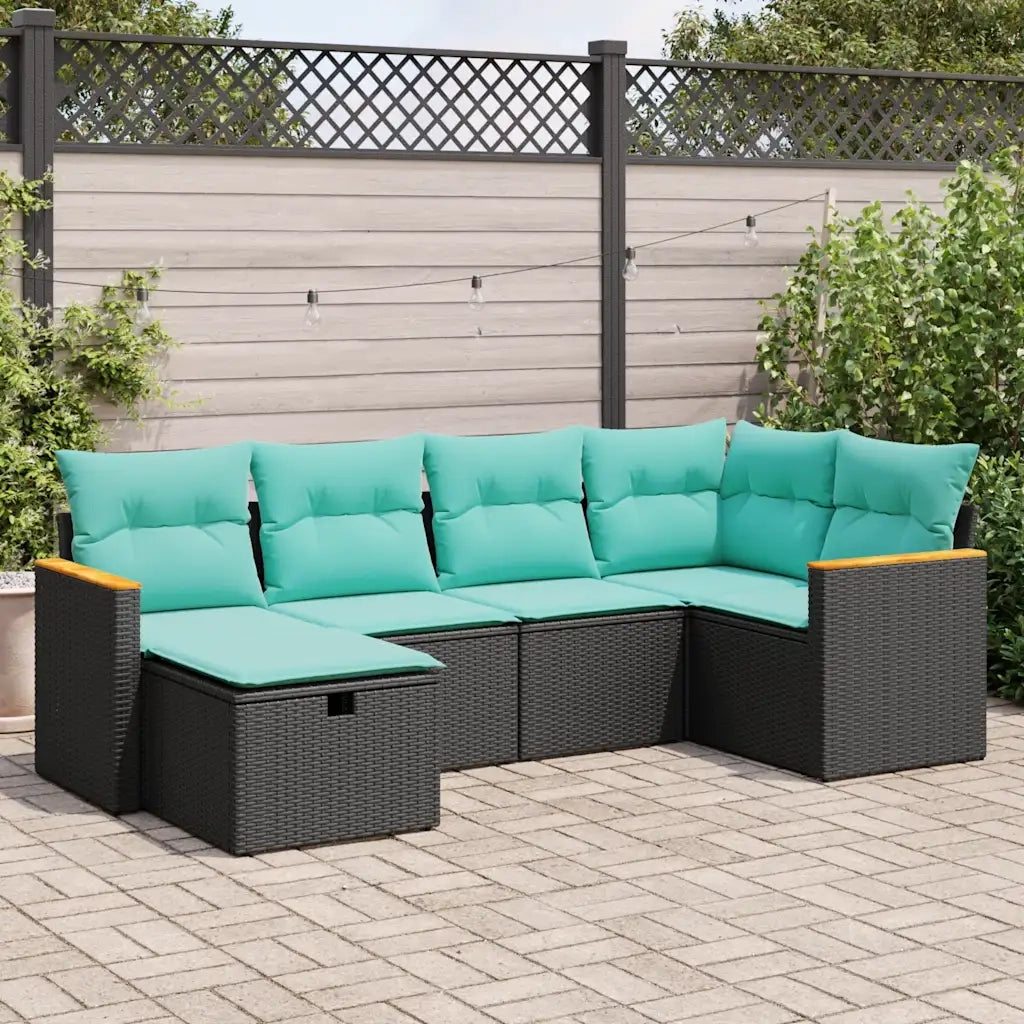 Set Divano da Giardino 6 pz con Cuscini Nero in Polyrattan