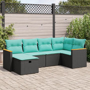 Set Divano da Giardino 6 pz con Cuscini Nero in Polyrattan