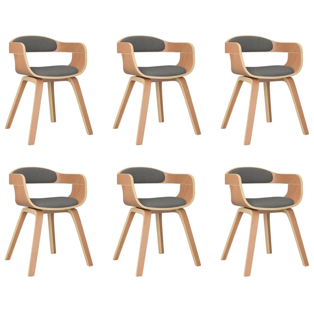 Sedie da Pranzo 6 pz Grigio Chiaro in Legno Curvato e Tessuto