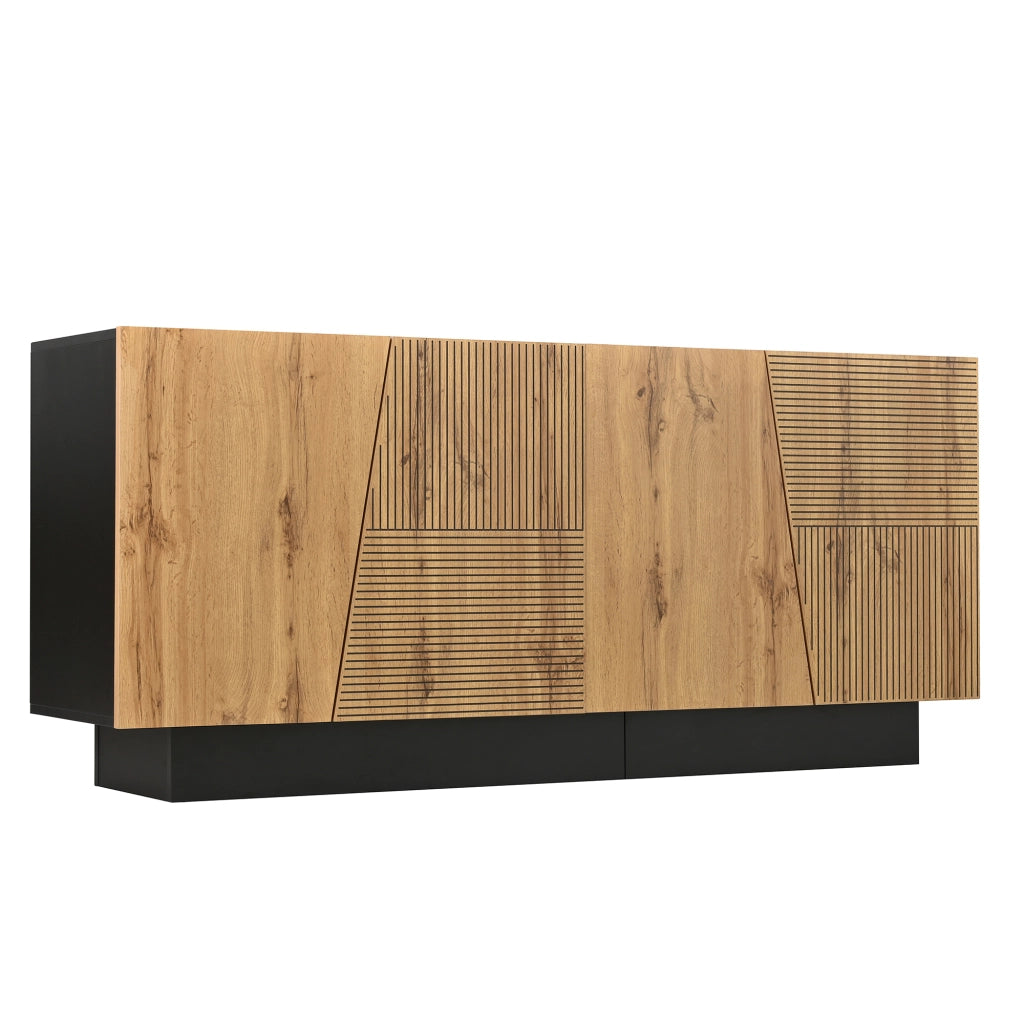 Credenza moderna con ampio spazio contenitore e ripiano regolabile in pannello truciolare nero e legno 160 × 40 × 72 cm
