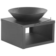 Riscaldatore per braciere in acciaio Nero a forma di ciotola tonda bassa con contenitore per tronchi e poker