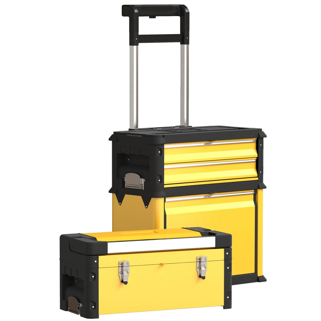 Carrello porta attrezzi 3 pezzi modulare ¨C zephmum ¨C acciaio giallo con ruote e serratura