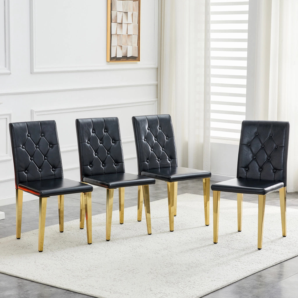 Sedie da pranzo 4 pezzi in PU nero con schienale trapuntato e gambe metalliche dorate