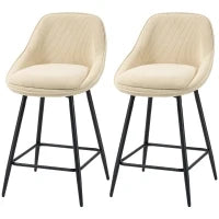 Set 2 Sgabelli Bar Girevoli con Schienale e Braccioli, Rivestimento in Velluto a Coste e Poggiapiedi, Beige