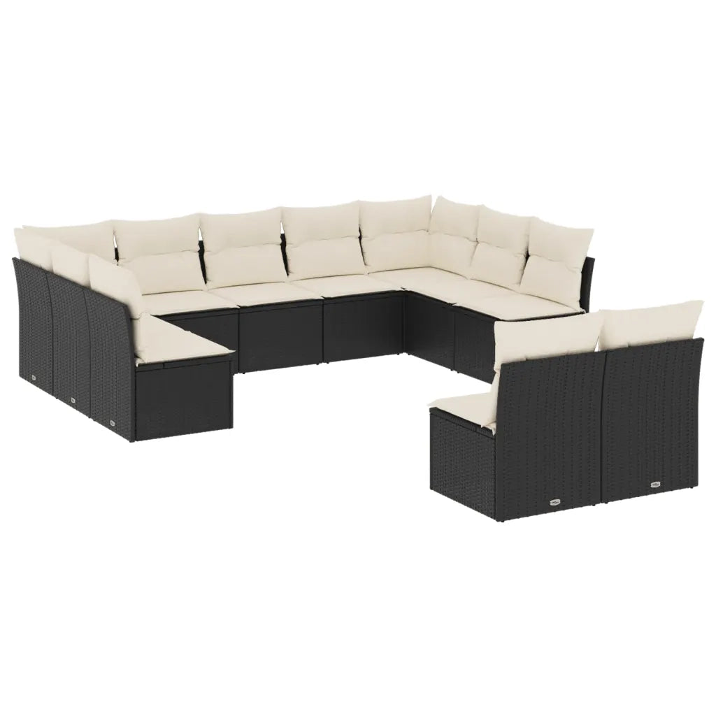 Set Divani da Giardino 11 pz con Cuscini in Polyrattan Nero 3218346