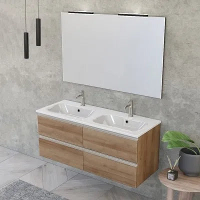 Mobile bagno con lavabo doppio 120 cm rovere miele e specchio Master