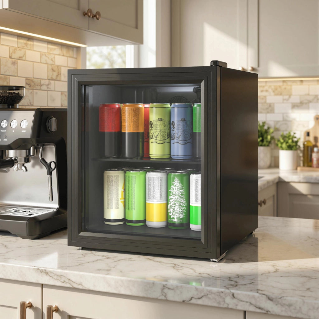 Frigorifero da Ufficio 46L ¨C Zephmum ¨C Nero, Vetro Temperato, Doppia Porta