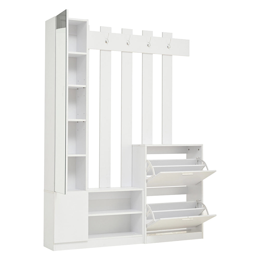Vestiaire con specchio - Xylo - 135x25x180cm - Bianco - Compatto con 2 armadietti scarpe e 2 armadi