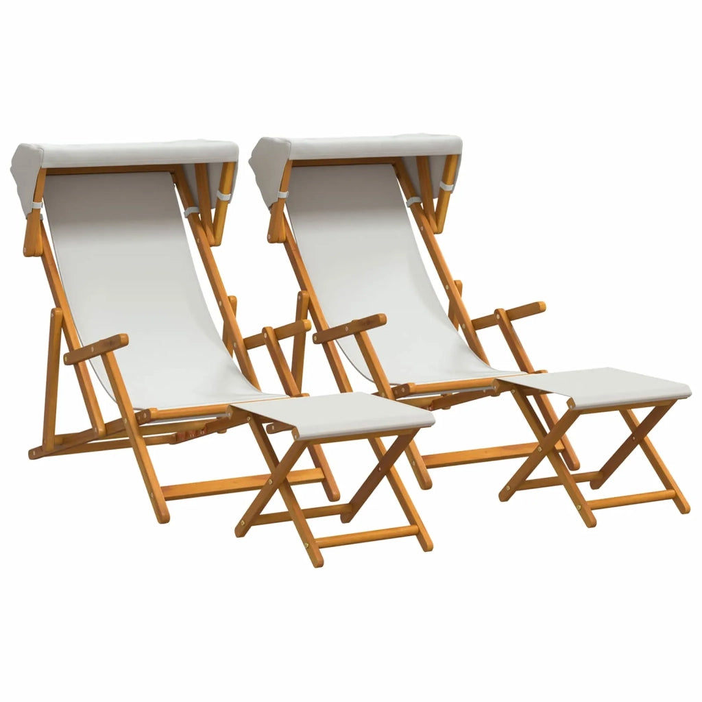 Lettino 4 pcs 3 Posizione Legno di Eucalipto Massello Crema 3407800