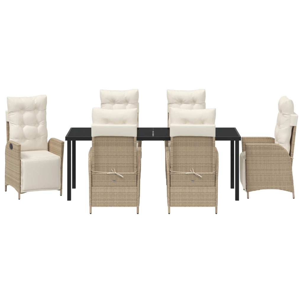 Set da Pranzo da Giardino 7 Pezzi Beige Rattan Poliestere