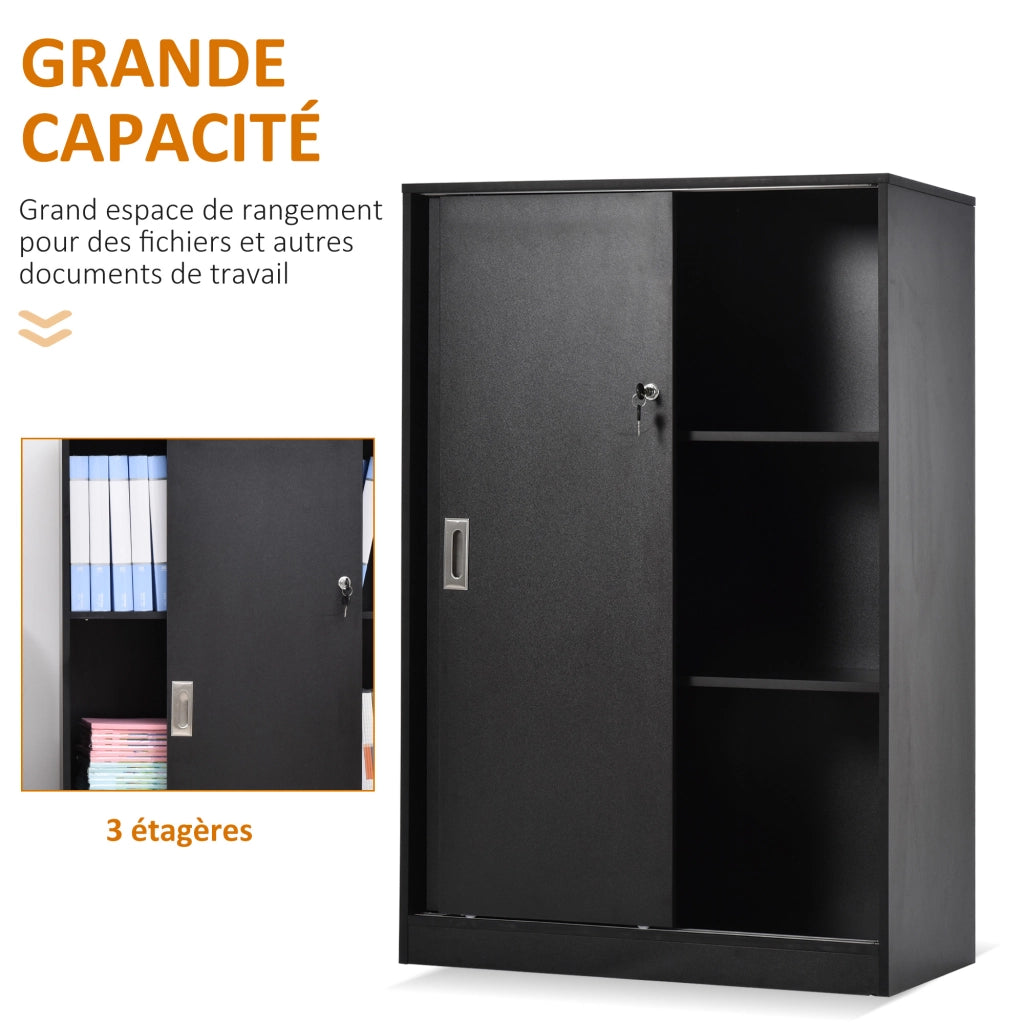 Armadio per Ufficio 2 Porte Scorrevoli Bloccabili ¨C Zephmum ¨C Nero 80x40x120 cm