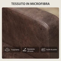 Divano 2 Posti Moderno con Rivestimento in Tessuto Effetto Pelle Traspirante e Gambe in Legno, 130x78x85 cm, Marrone Scuro