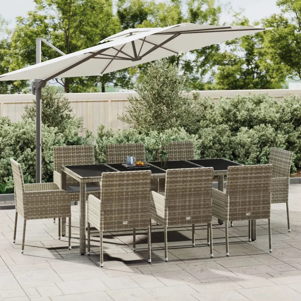 Set da Pranzo da Giardino 9 pz con Cuscini in Polyrattan Grigio 3185010