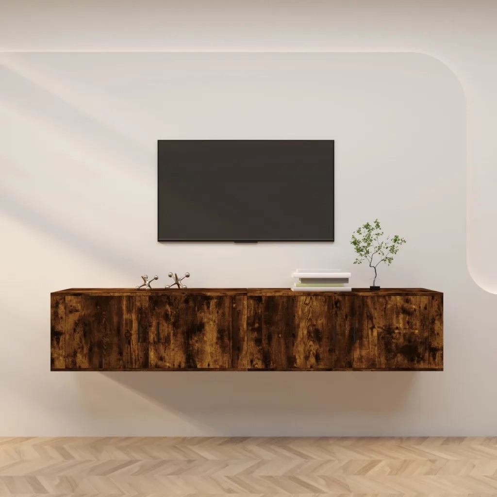 Mobili Porta TV a Parete 2 pz-Set di 2 Credenza per TV sospesa Rovere Fumo 100x34,5x40 cm