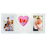 Trade Shop - Cornice Porta Foto Fotografie Ricamato Con Cuore Da Parete 39x18cm In Plastica -