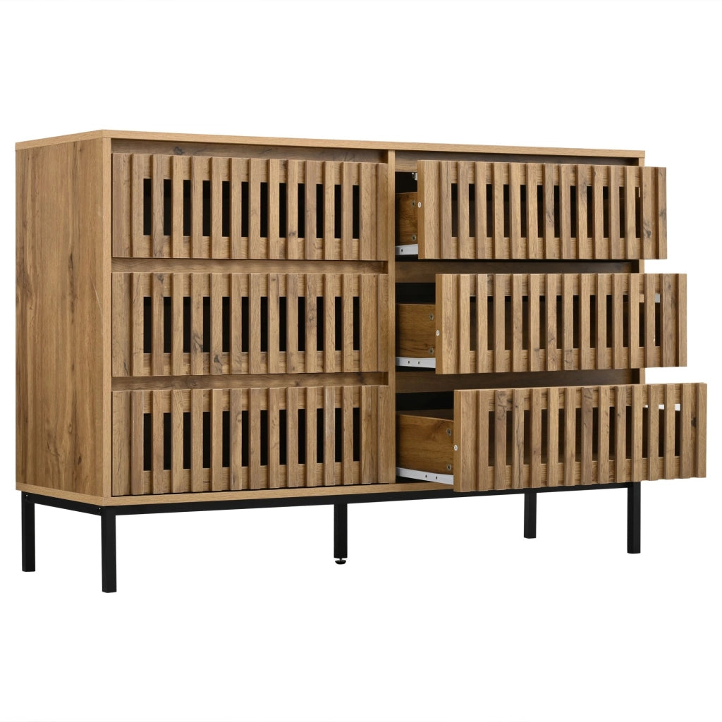 Cassettiera, credenza da sala da pranzo, 6 cassetti, piedini in metallo, finitura effetto legno, 120 x 40 x 81 cm