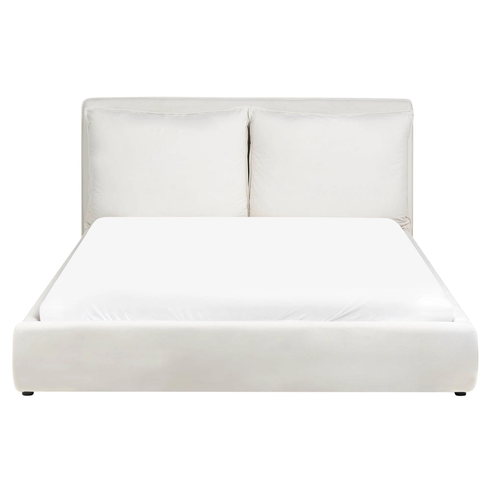 Letto matrimoniale velluto bianco sporco 160 x 200 cm testata imbottita