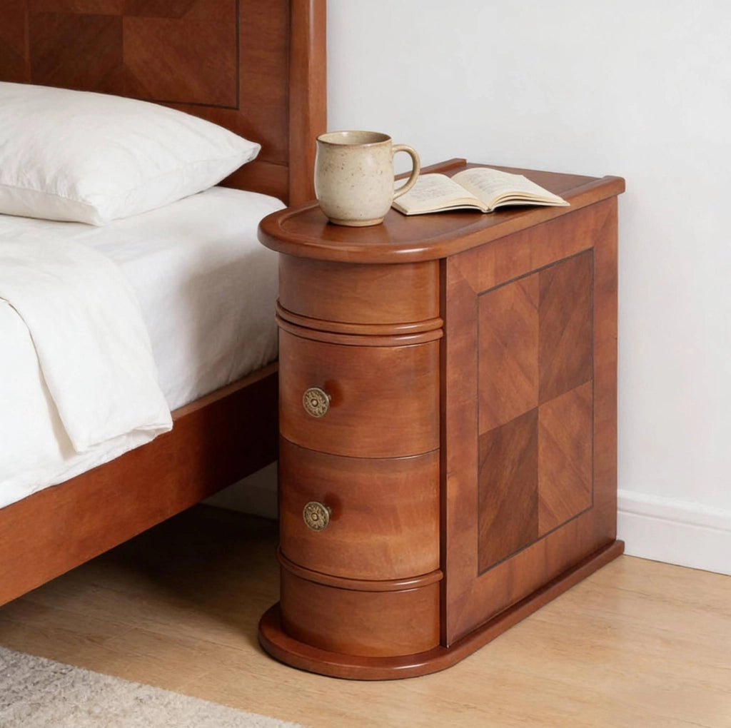 Tavolino laterale in legno noce con 2 cassetti, 60 cm