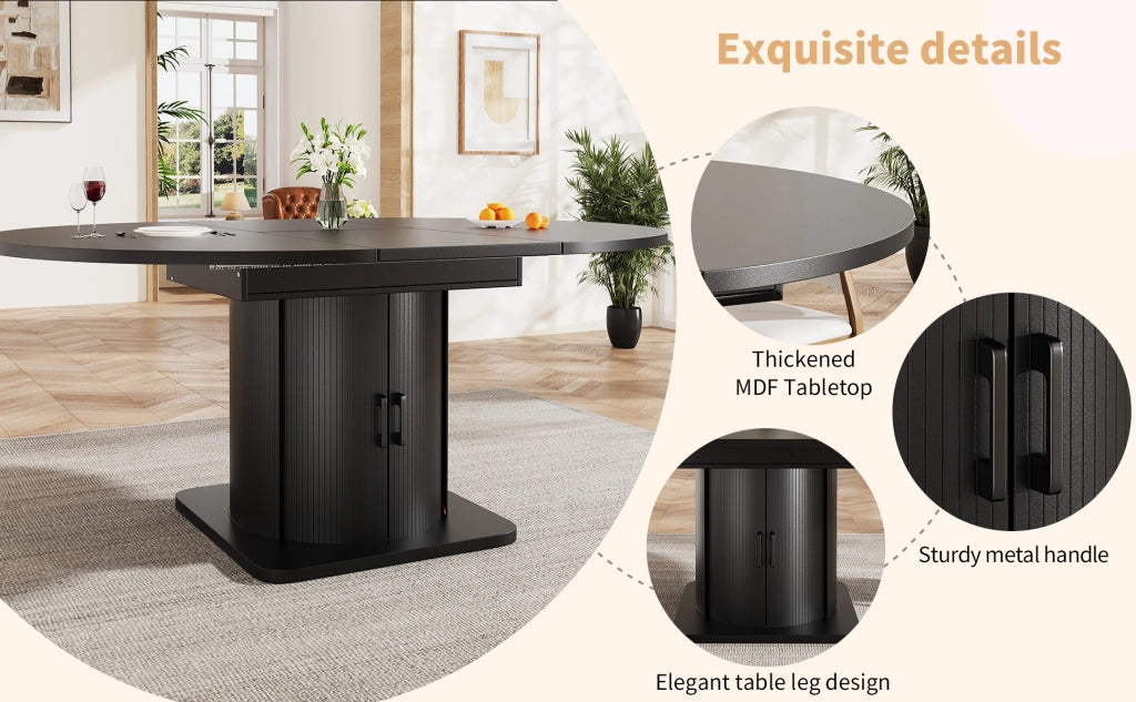 Tavolo da Pranzo Allungabile con Sedie Set 5 Pezzi ¨C MINIMAL ¨C Nero/Grigio, con Cassetti