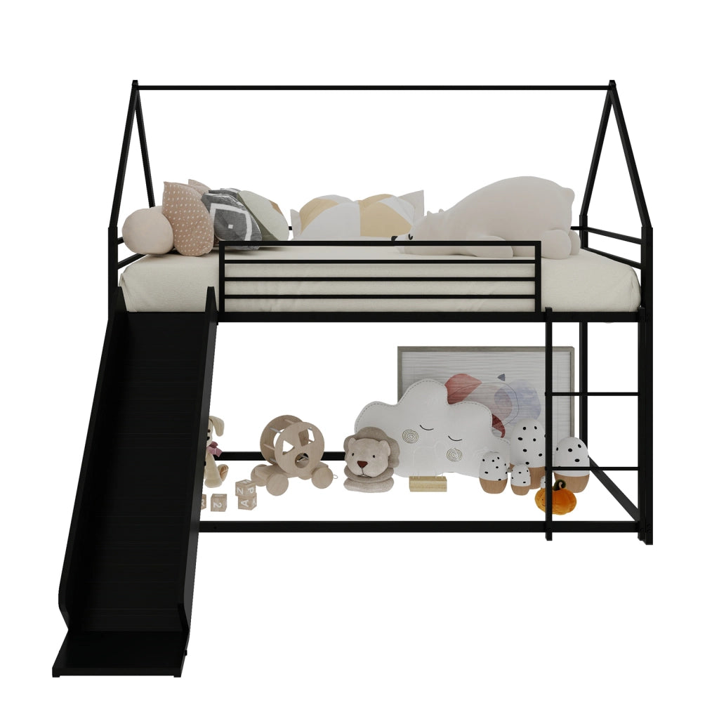Letto a castello con scivolo ferro nero 100x200 cm