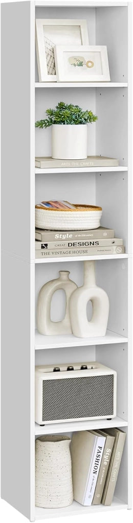 VASAGLE Libreria, Scaffale Libreria a 6 Ripiani, Scaffale Portaoggetti Aperto, 24 x 60 x 178,5 cm, per Soggiorno Studio Sala da Pranzo, Bianco Nuvola LBC169T14