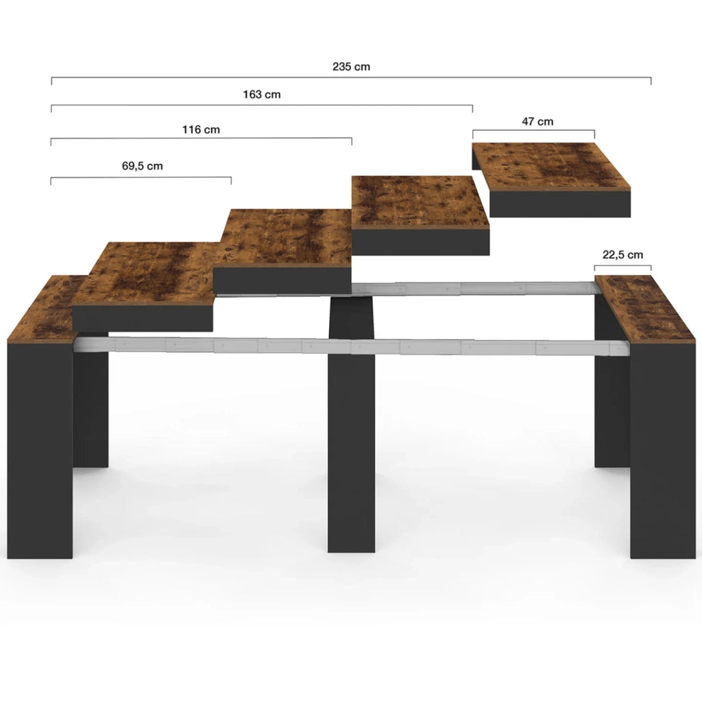 IDMarket - Consolle allungabile ORLANDO, 10 posti, 235 cm, legno effetto invecchiato e nero