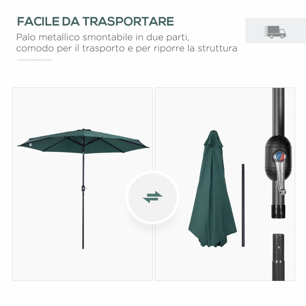 Ombrellone da Giardino Ø3 m Palo Ø38 mm in Metallo Verde