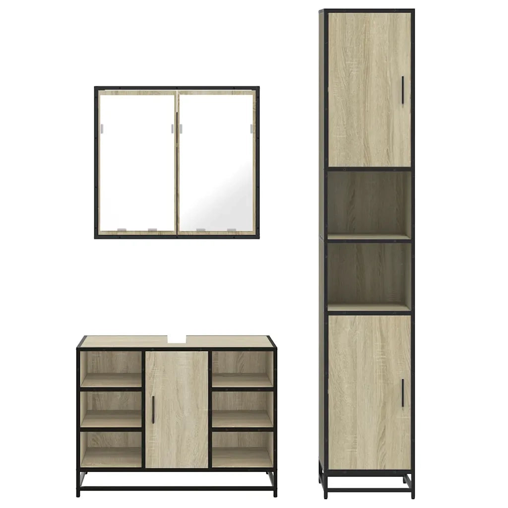 Set Mobili da Bagno 3 pz Rovere Sonoma in Legno Multistrato