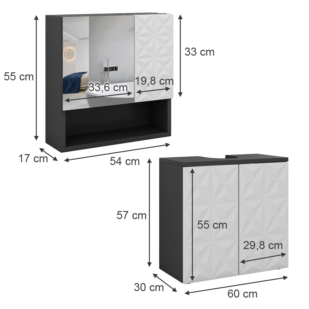 Vicco Set di mobili da bagno Nero 2 parti