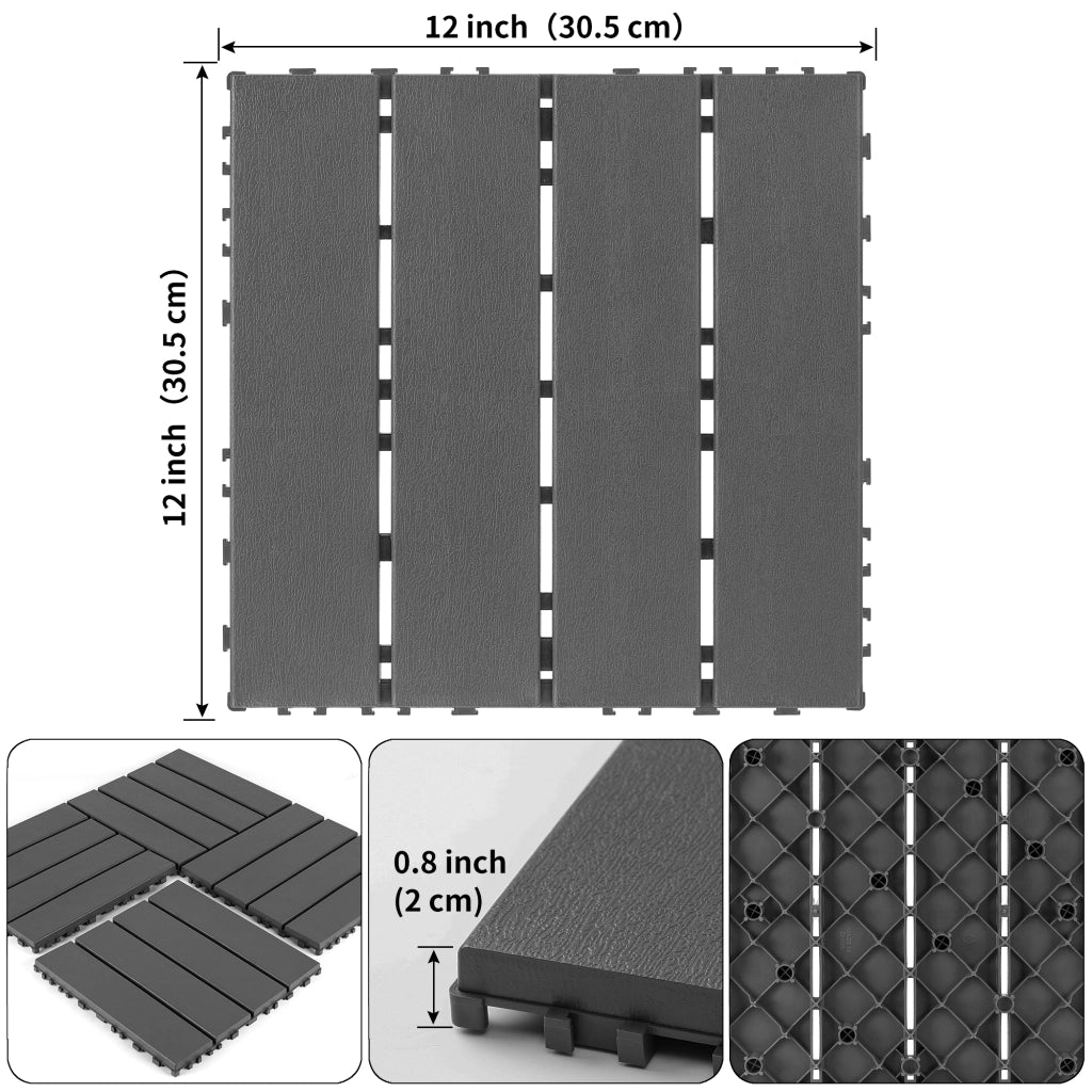 Piastrelle per Pavimento Esterno 30x30 cm; Set 44 Pezzi a Incastro Impermeabili; Grigio Scuro
