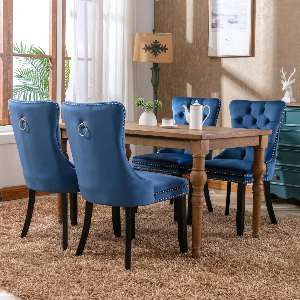 Sedie da Pranzo Imbottite in Velluto con Gambe in Legno ¨C MINIMAL ¨C Blu, Set 2 Pezzi
