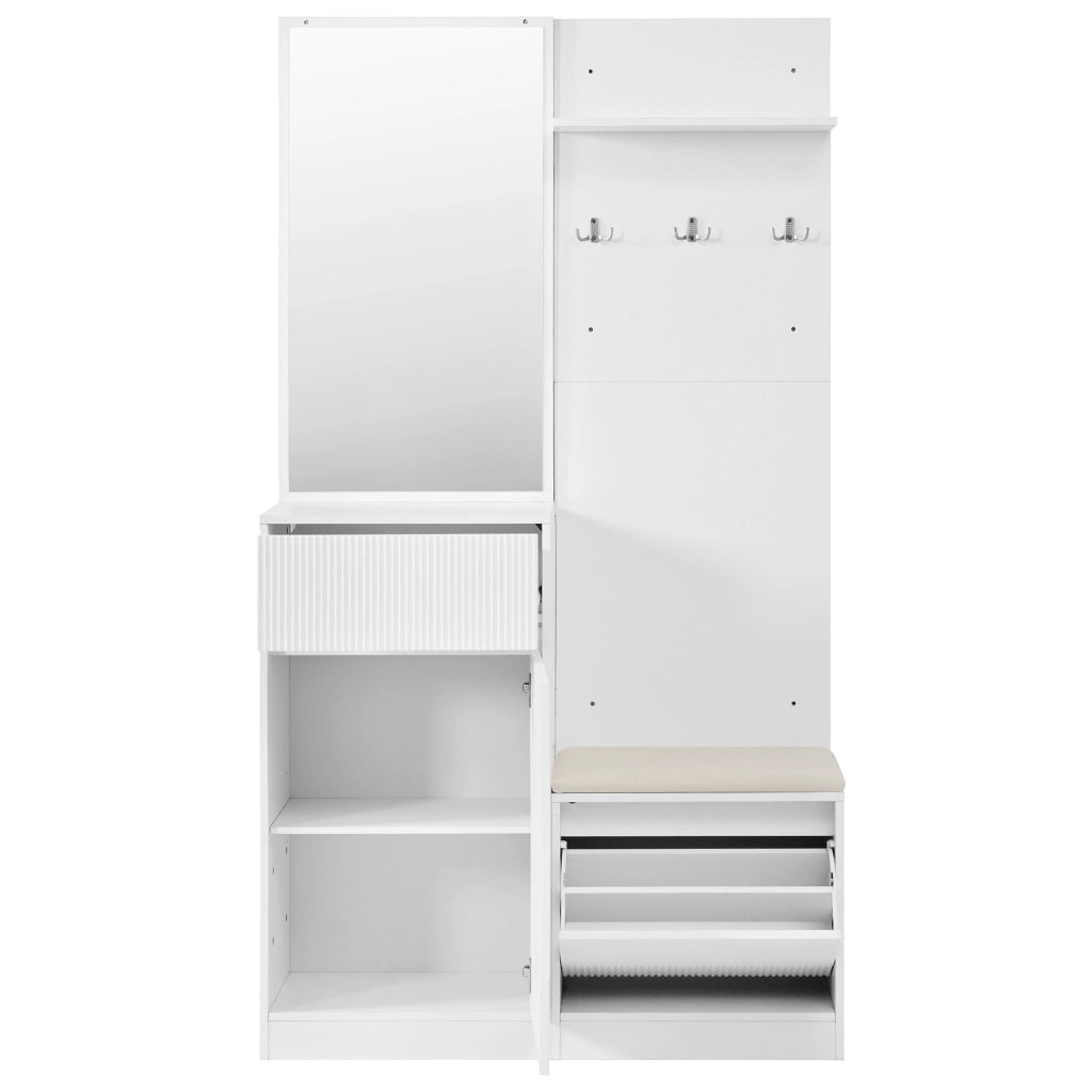 Mobile ingresso con scarpiera; specchio; seduta e LED; per ingresso; 105 × 38 × 190 cm