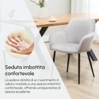 Set 2 Sedie per Soggiorno Nordiche con Schienale e Braccioli Ricurvi e Seduta Imbottita, 54x57x80 cm, Grigio