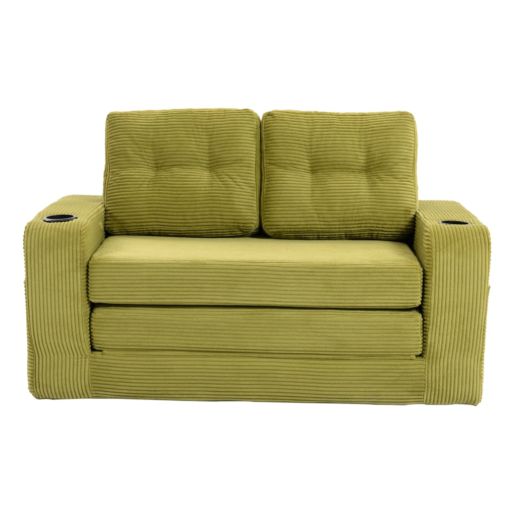 divano modulare 2 posti in velluto a coste con braccioli; portabicchieri e tasche laterali; oliva 136 Ã— 80 Ã— 82.5 cm