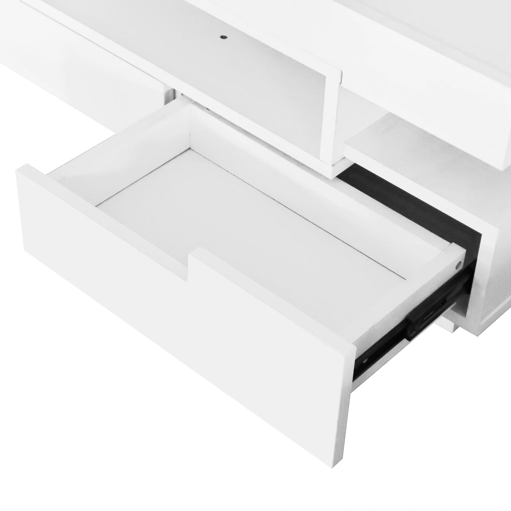 Tavolino da caffè 80x50x36 cm; superficie lucida con LED regolabile; pannello truciolare bianco