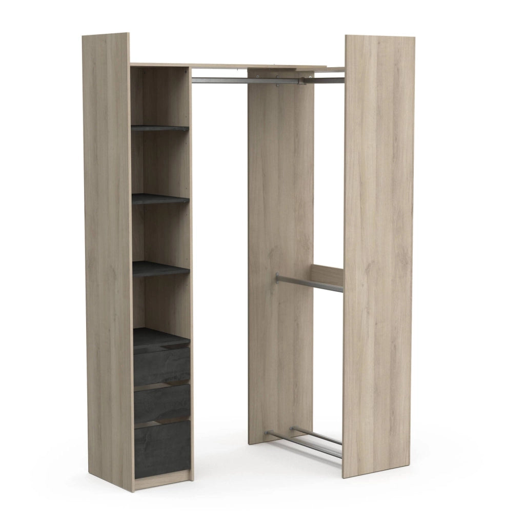 Guardaroba grande Battuda, Mobile camera da letto, Cabina armadio portabiti, Armadio appendiabiti, 200x44 h218 cm, Rovere