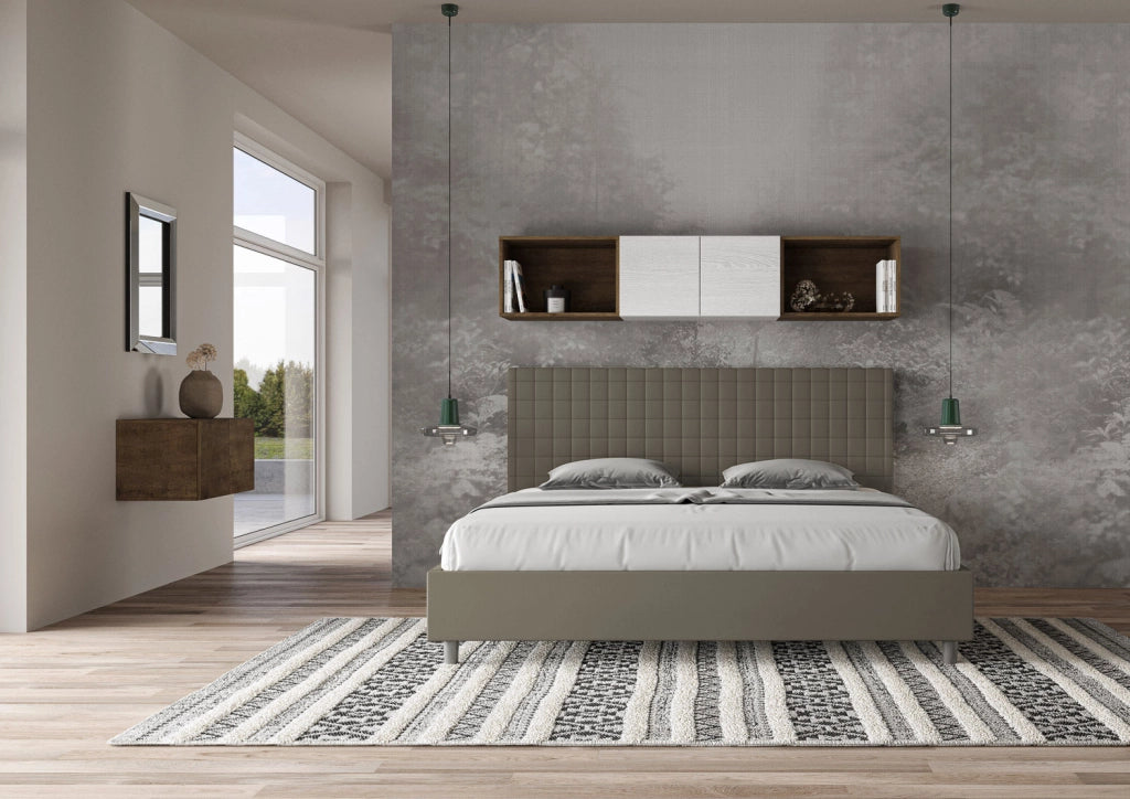 BS COM Letto matrimoniale king size con rete imbottito 200x200 similpelle cappuccino