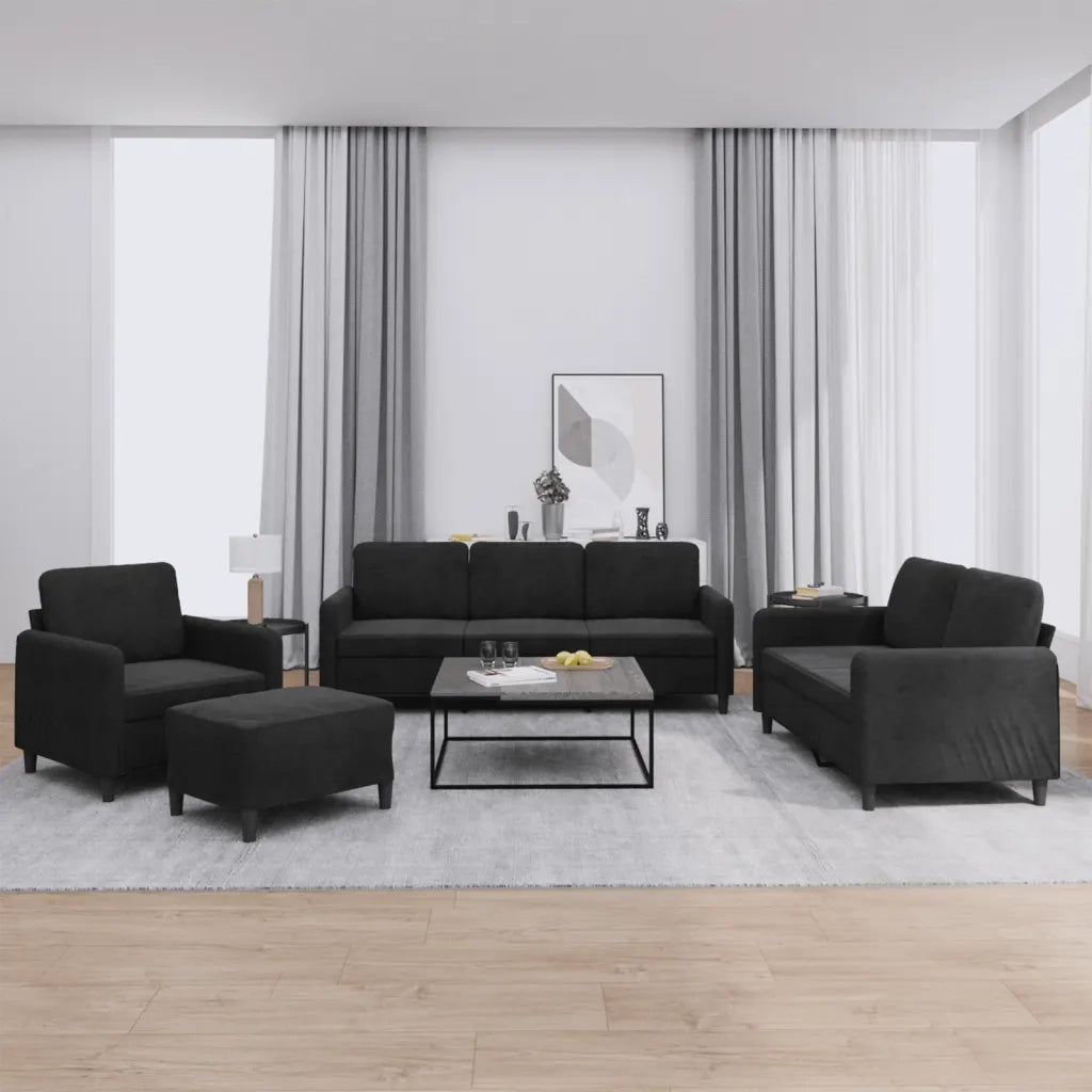 Set di Divani 4 pz Nero in Velluto