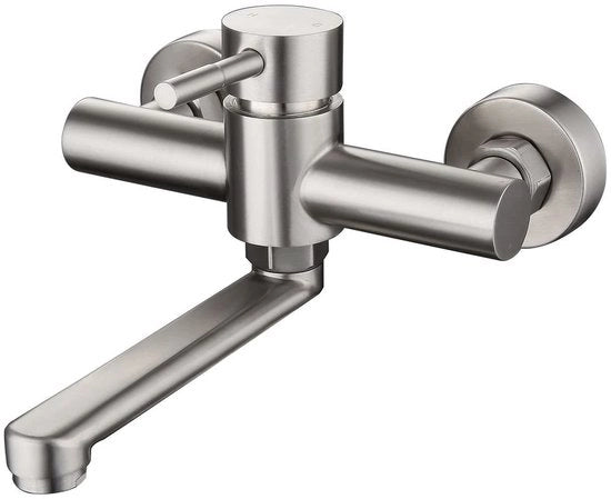 Wandkraan in acciaio inossidabile 304 per cucina con 360° rotazione e scarico ad angolo corto 18cm